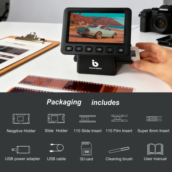ClearScan P5 Film Scanner with SD Card, Upgraded Version, 24MP High-Resolution 35mm/135/126/110/Super 8 Film & Slide Converter with 5” LCD, Quick Digital JPEG Conversion